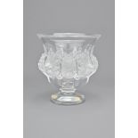 A Lalique Clear Crystal Dampierre Vase Depicting Sparrows