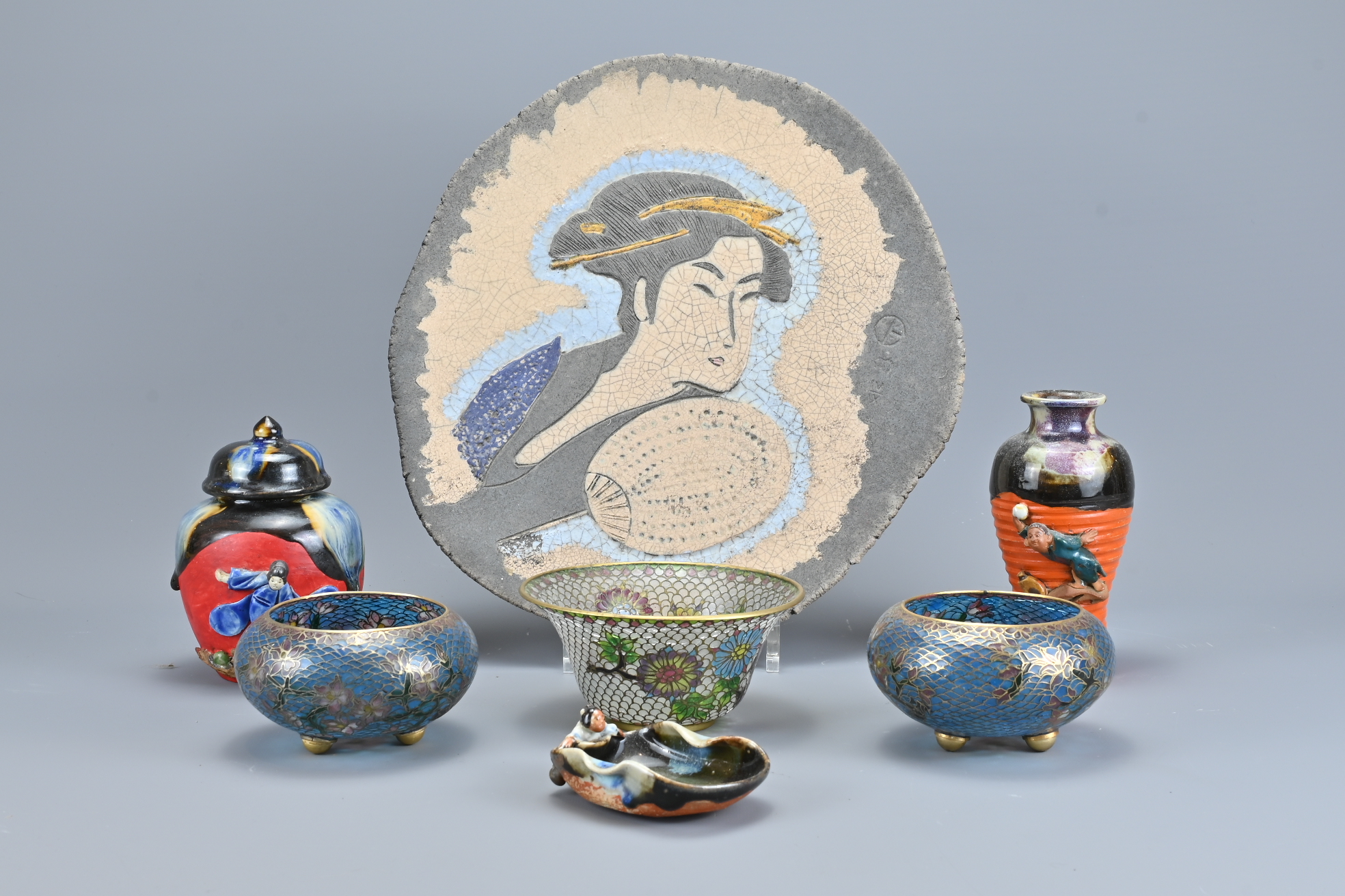 An Assortment Of Japanese Pottery and Cloisonne It