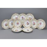 A Set of Eleven German Porcelain Plates, Meissen mark