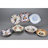 A Group of Seven Victorian Ceramic Plates and Bowls In Different Styles