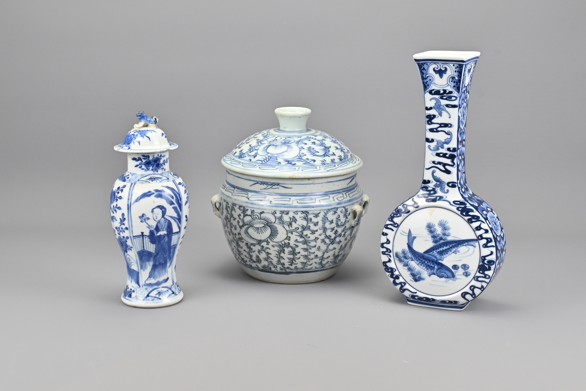 Three Vintage Chinese Blue and White Porcelain Ite