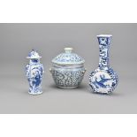 Three Vintage Chinese Blue and White Porcelain Ite