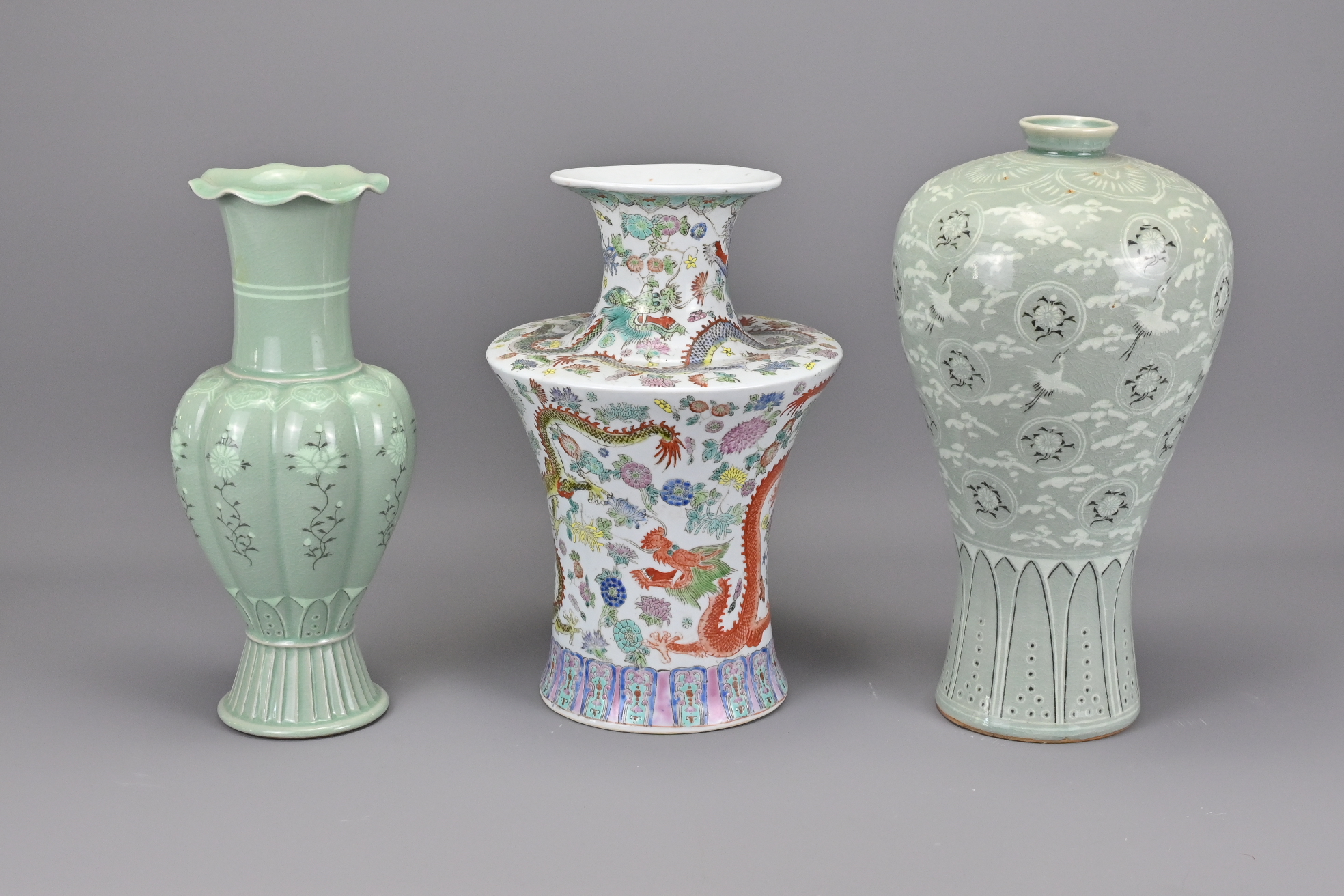 Two Vintage Korean Celadon Vases