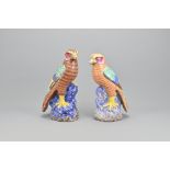 A Pair of Polychrome Porcelain Parrots