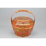 A Chinese Wooden Food Basket With Gilt Decoration