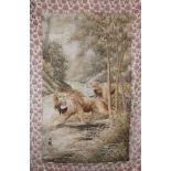A Vintage Japanese Wool Embroidery Wall Hanging of Two Lions