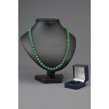 A Vintage Chinese Graduated Jade Bead Necklace With Silver Clasp