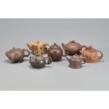 Seven Vintage Chinese Yixing Teapots In Varying Si