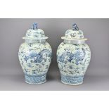 A Pair Of Large Vintage Chinese Blue and White Por