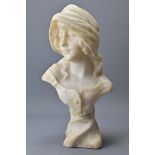 An Art Deco Alabaster Bust of A Hooded Female