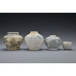 Three Vietnamese 15th-16th Century blue and white pottery jarlets with various decoration together