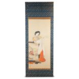 Large Japanese Painted Hanging Scroll - Late 19th / Early 20th Century. The painting, with a silk