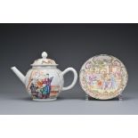 A Chinese 18th Century famille rose porcelain teapot decorated with figures together with a finely