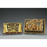 Two Chinese gilt-lacquer carvings with pierced decoration, one in a frame. Framed dimensions