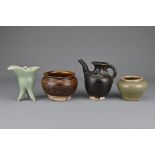 Four Chinese ceramic items to include a Song dynasty brown-glazed pottery ewer, a Song dynasty