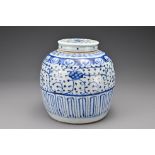 A Chinese early 19th Century blue and white porcelain ginger jar and cover. The body and cover
