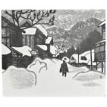 Japanese Woodblock Print - Kiyoshi Saito, Winter in Aizu. An original print with red seal. 1960s.