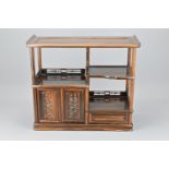 A Chinese Hardwood Tabletop Display Stand With Doors and Drawer. Height x 38 Width x 44 Depth x 17.5