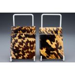 Two tortoise shell card cases with metal fittings. Length approx. 10 cm each (2)