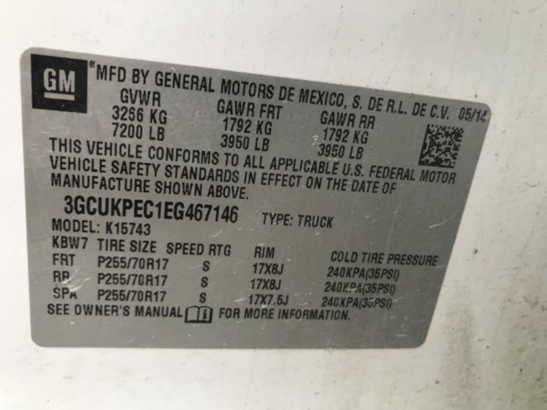 2014 Chevrolet Silverado VIN: 3GCUKPEC1EG467146 Odometer States: 168,339 Co - Image 6 of 6