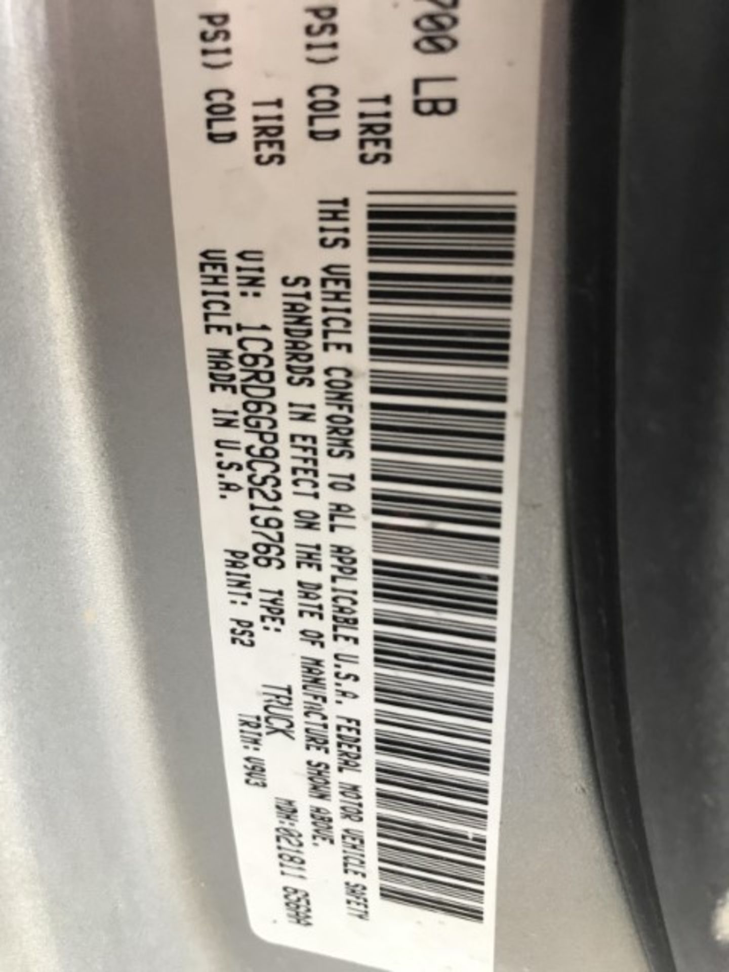 2012 Dodge Ram 1500 VIN: 1C6RD6GP9CS219766 Odometer States: 142,888 Color: - Image 6 of 6