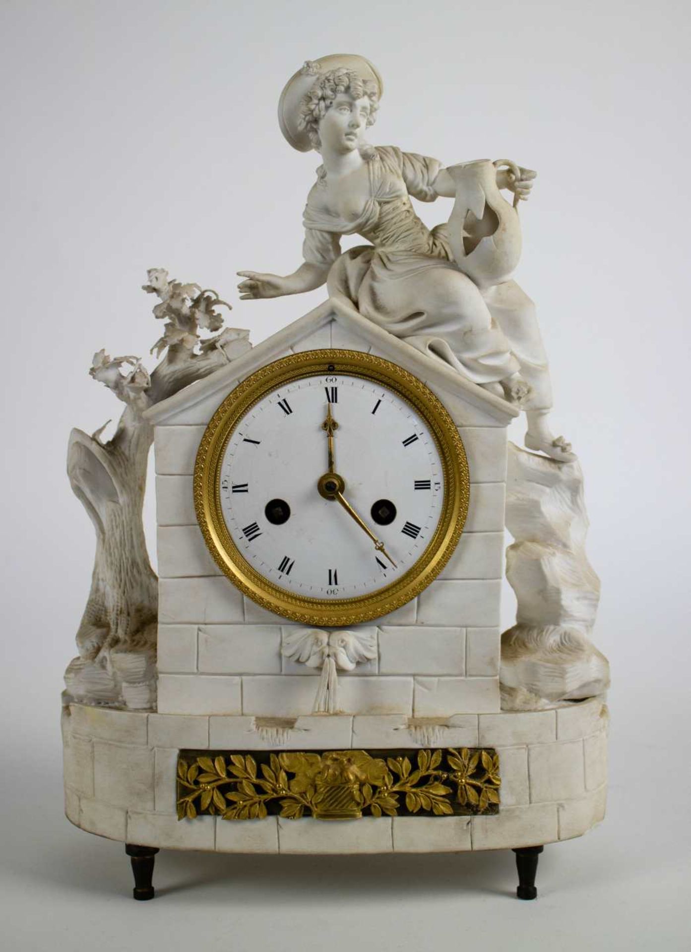 French Louis XVI biscuit mantel clock ca 1780