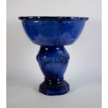 Large blue glazed ceramic flowerpot