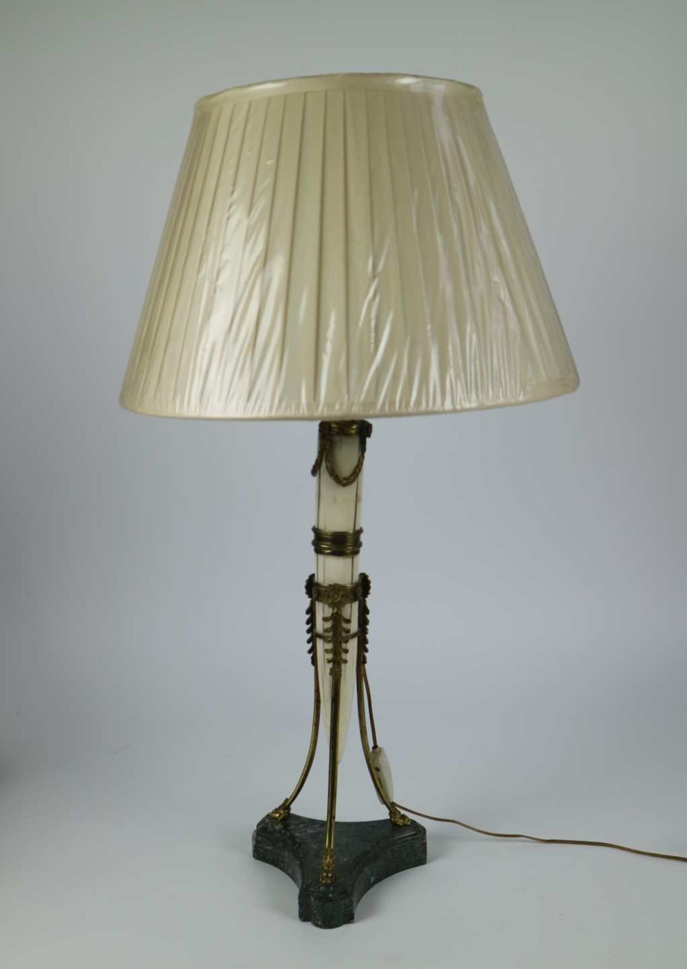 19th century lamp with ivory tooth and bronze fittings