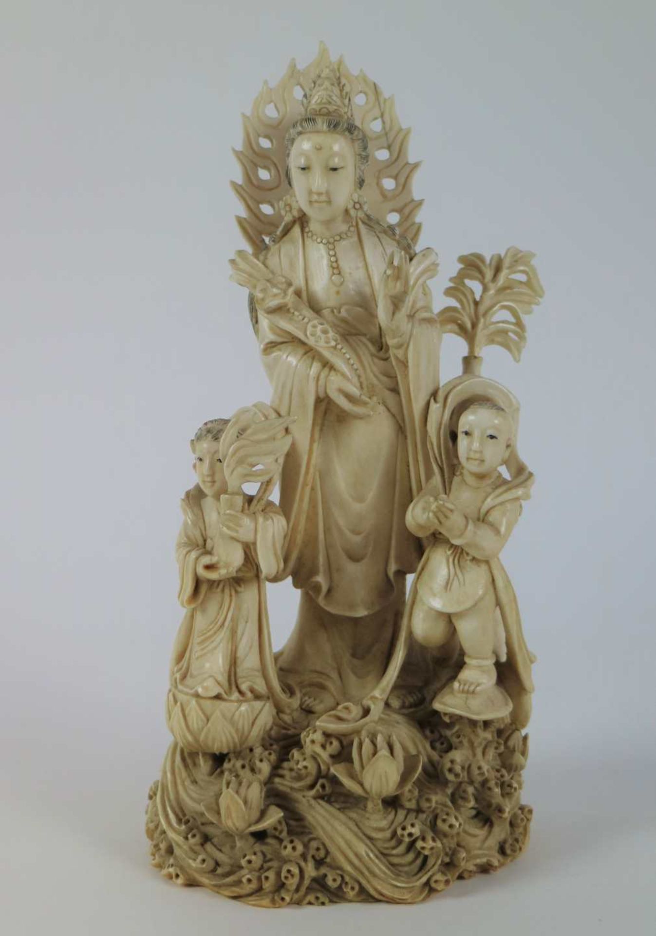 Chinese sculpture group of Guanyin with 2 children