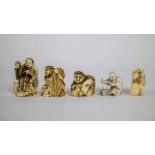 Lot with 5 carved ivory netsukes
