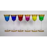 Lot with 6 colored Bohemian glasses