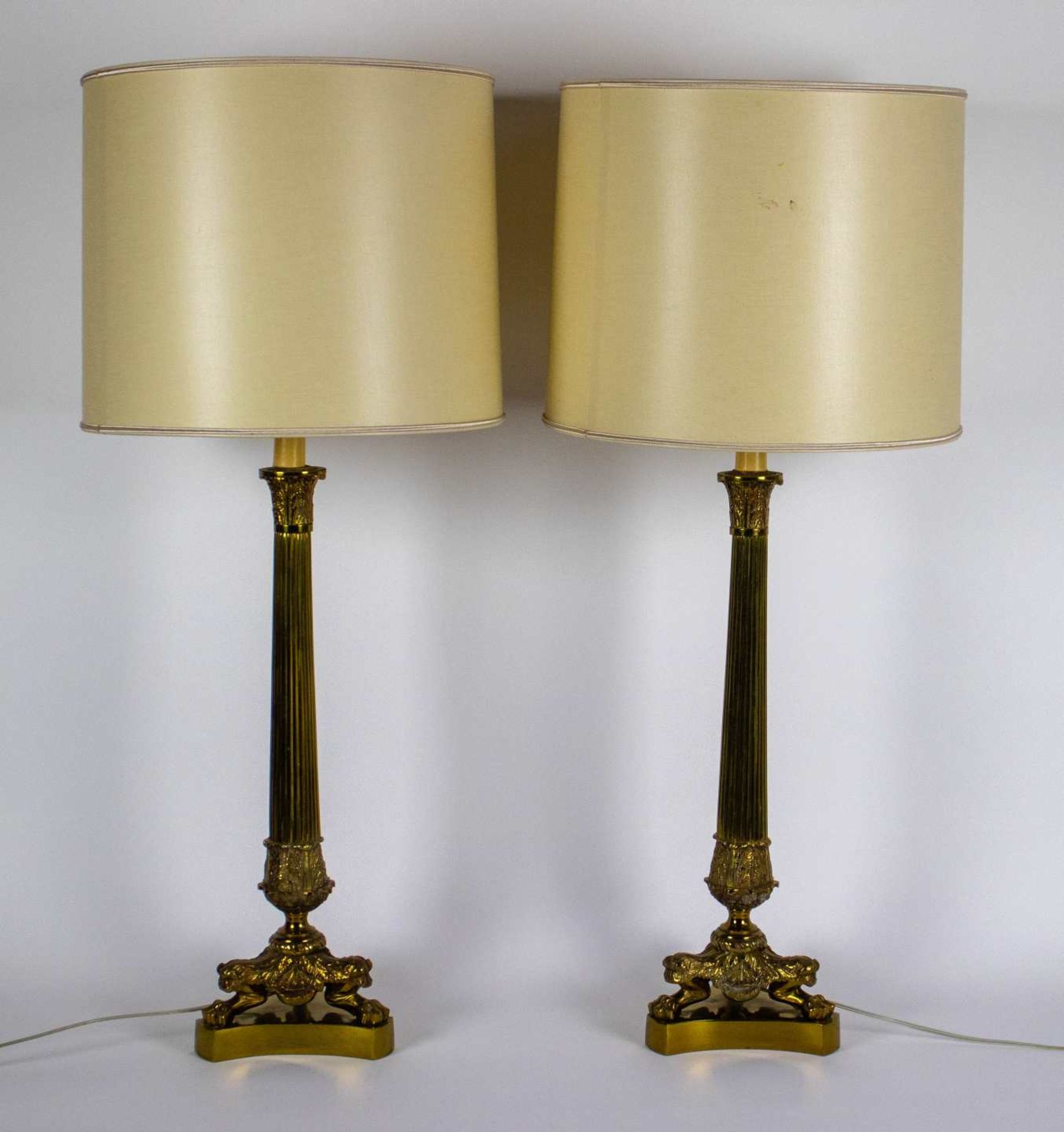 A pair of lamps with bronze feet