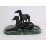 Bronze greyhounds on marble base