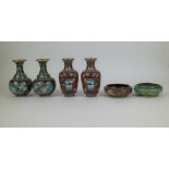 Lot of 4 Chinese cloisonné vases and 2 bowls