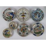 Lot of 7 colored Delft plates