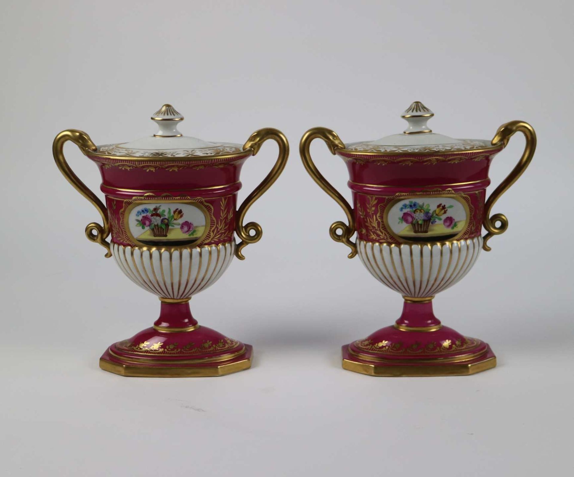 Pair of porcelain Dresden lidded vases