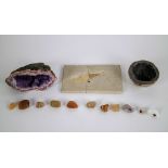 Lot with a fish fossil , amethyst and crystal
