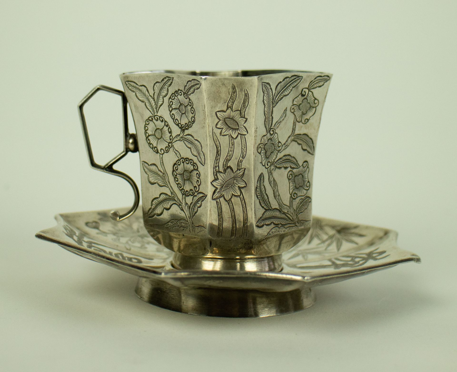 Chinese silver saucer and coffee cup late 19th