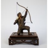 Bronze Japanese archer on wooden base
