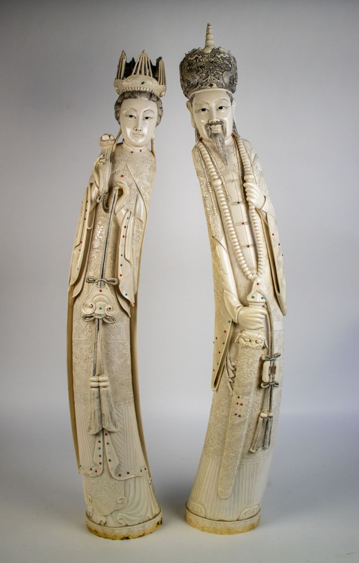 Large Chinese ivory figures Emperor and Empress