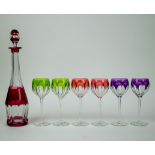 Red Caraf with 6 glasses Val Saint Lambert