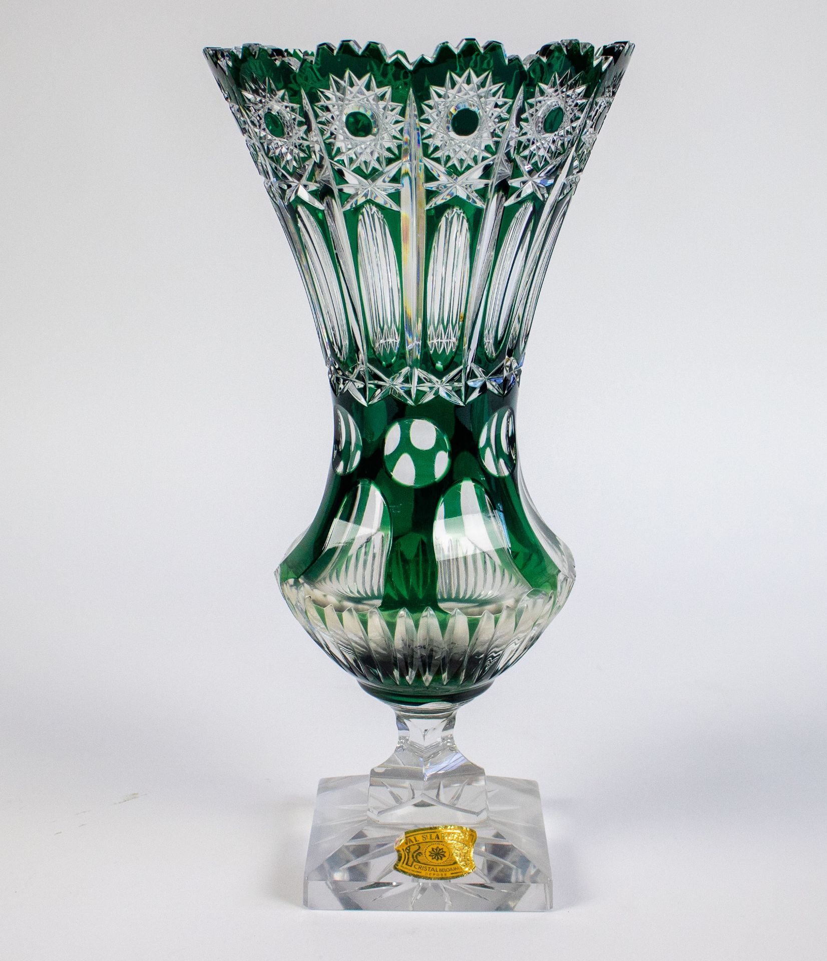 Green crystal vase Val Saint Lambert