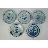 5 blue/white Chinese plates 18thC
