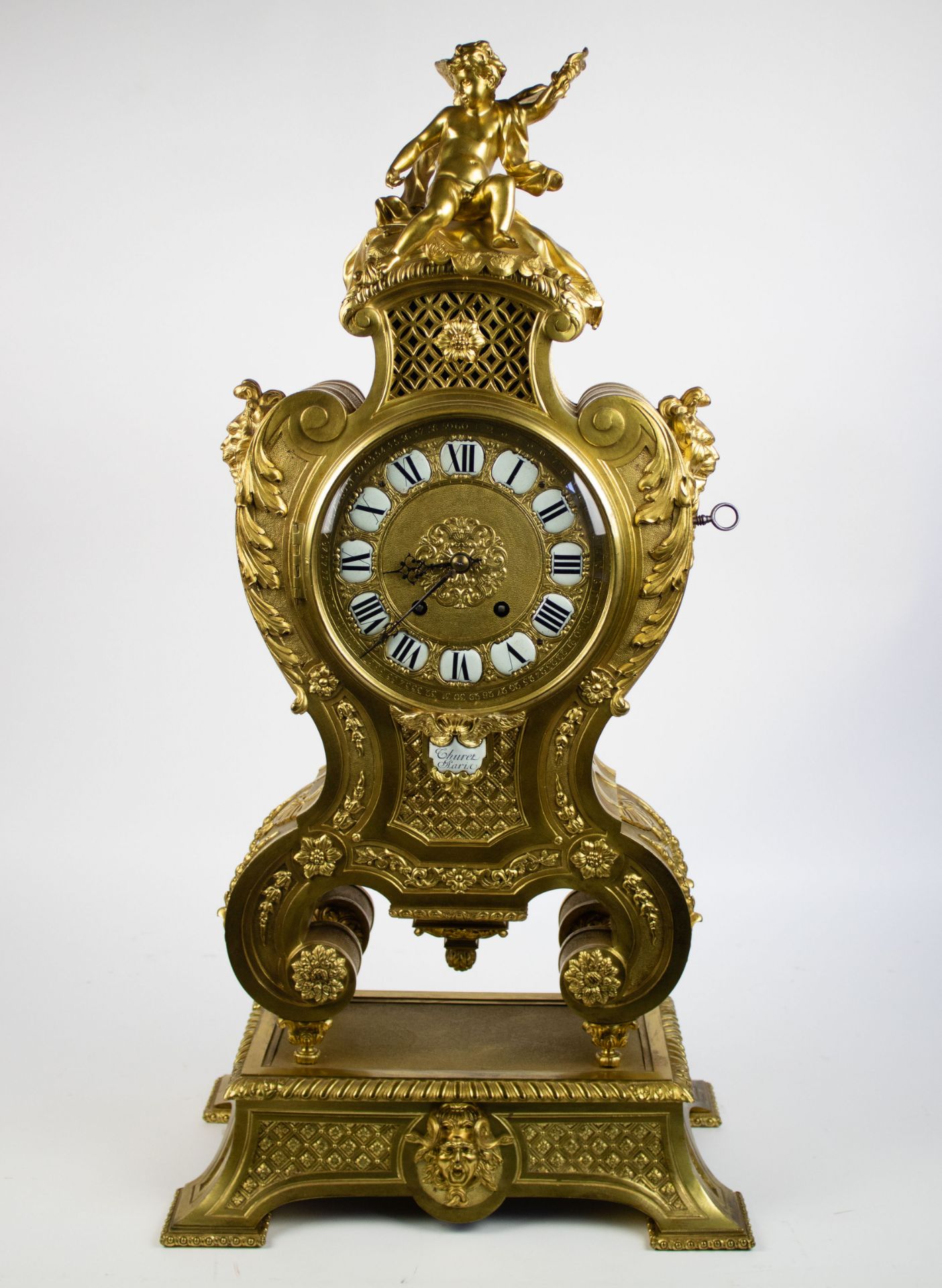 Large firegilt bronze clock Thuret Paris - Bild 2 aus 7