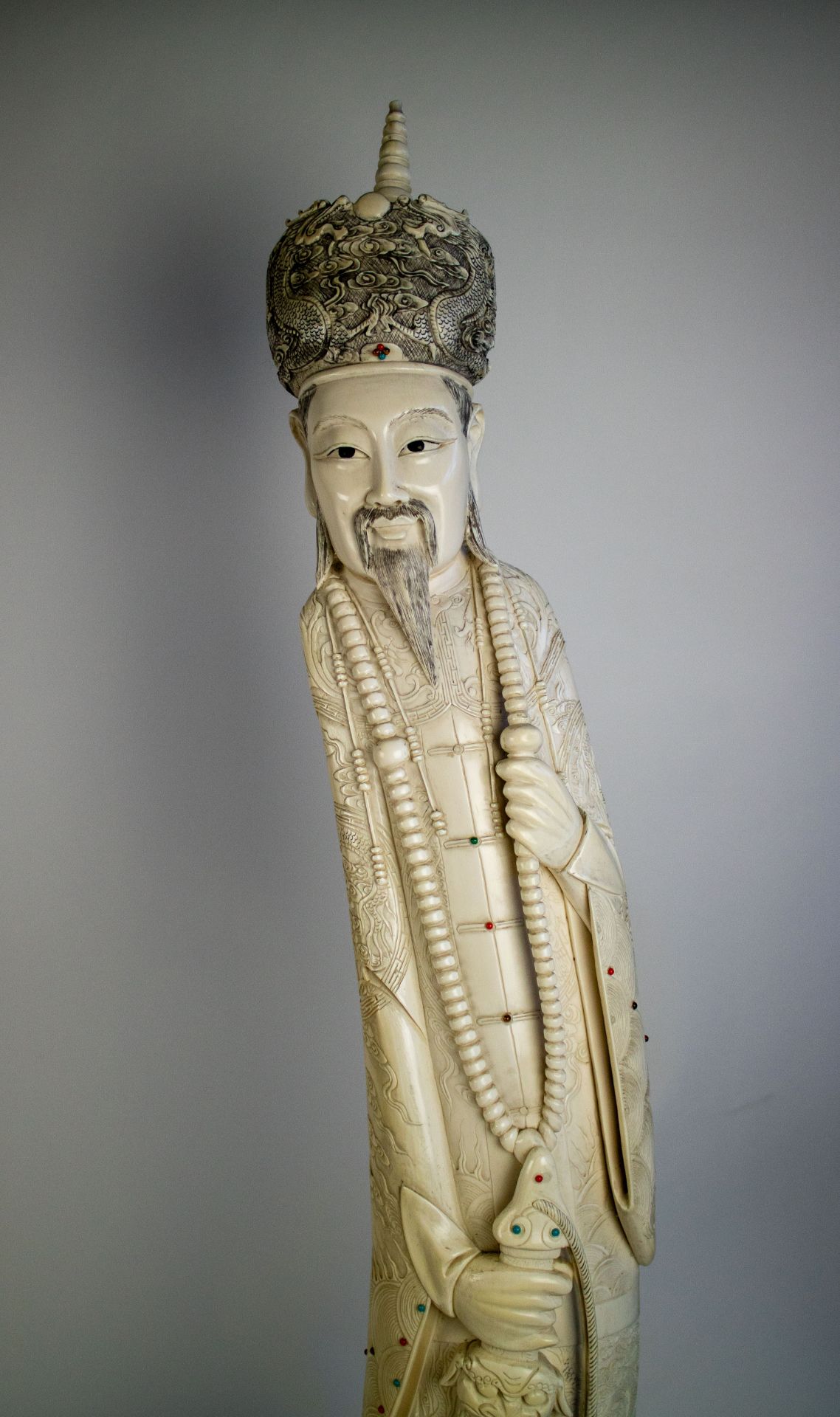 Large Chinese ivory figures Emperor and Empress - Image 3 of 13