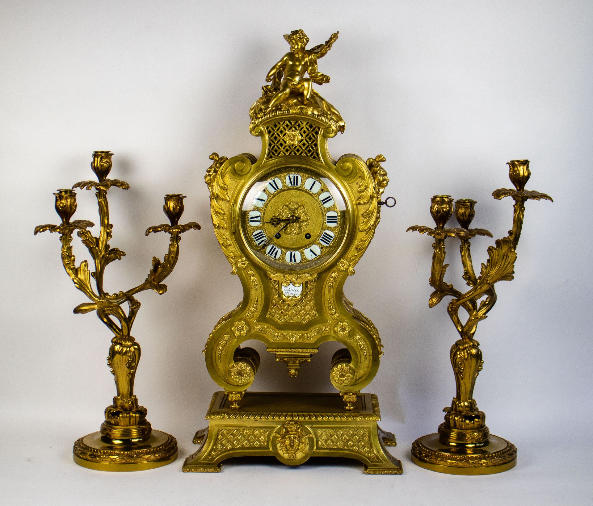 Large firegilt bronze clock Thuret Paris
