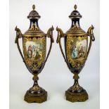 Pair of blue royale hand painted Sèvres vases