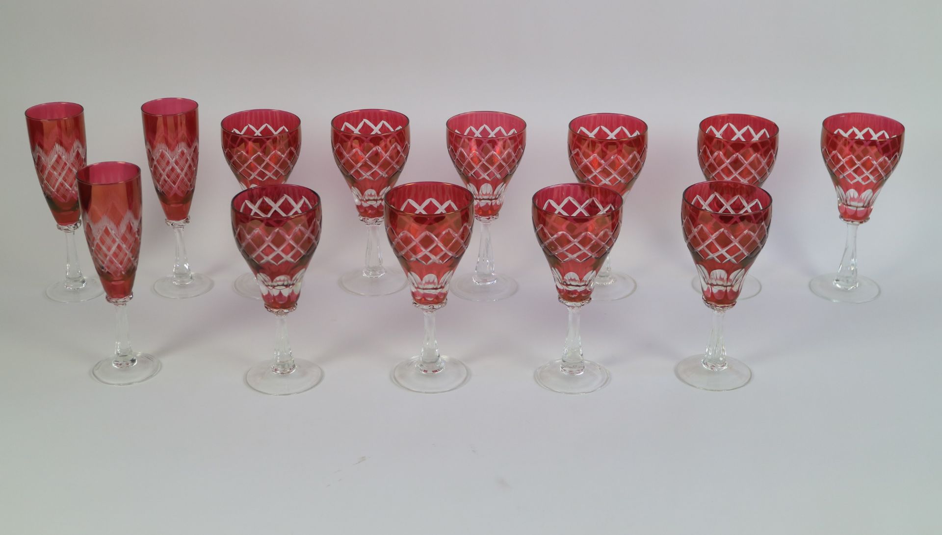 Val Saint Lambert red crystal glasses