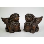 2 wooden winged lions 17thC