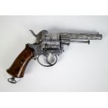 Liège richly engraved pinfire revolver